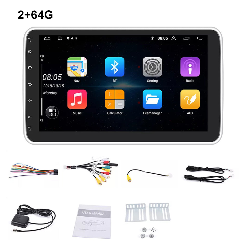 10.1" Rotatable 1Din Car Stereo Radio 64GB Android 14 Apple CarPlay Auto GPS NAV