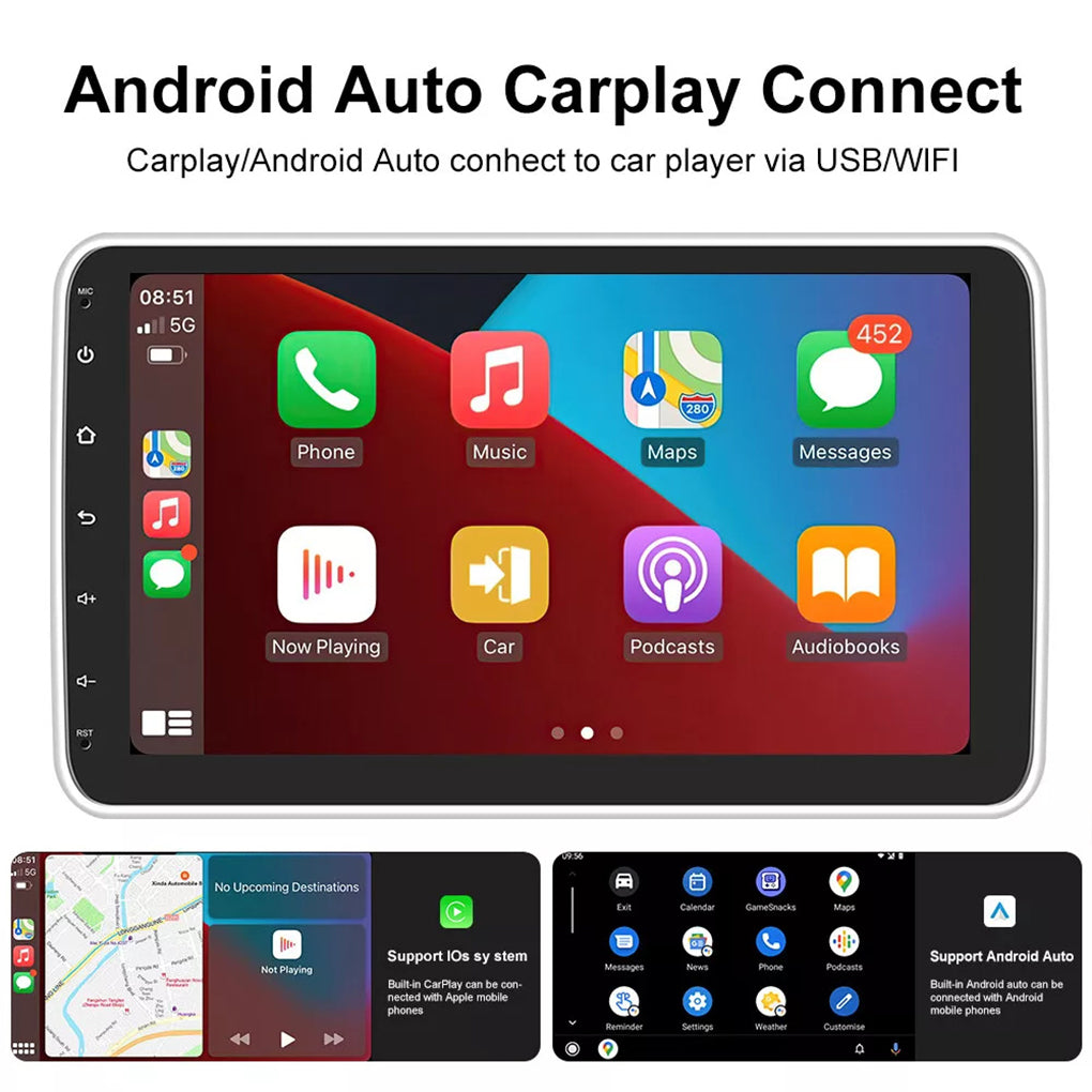 10.1" Rotatable 1Din Car Stereo Radio 64GB Android 14 Apple CarPlay Auto GPS NAV