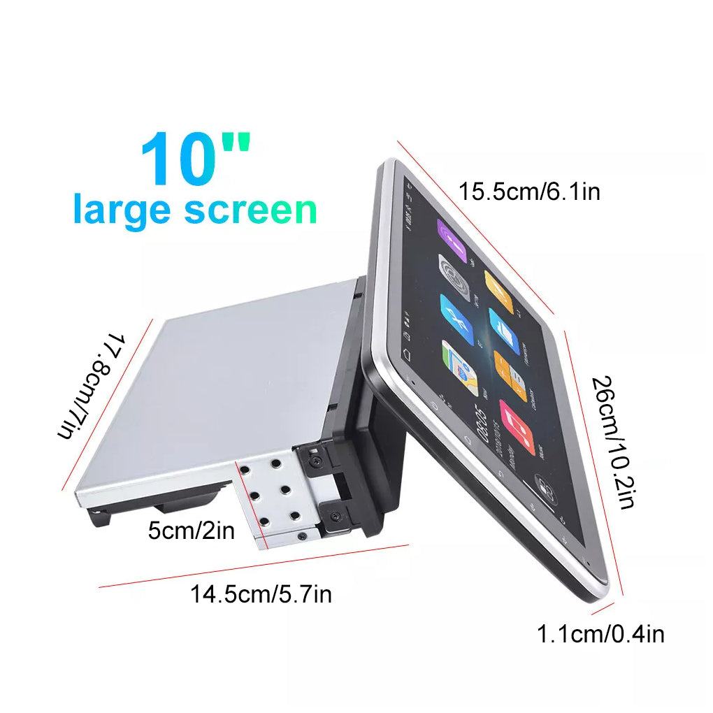 10.1" Rotatable 1Din Car Stereo Radio 64GB Android 14 Apple CarPlay Auto GPS NAV