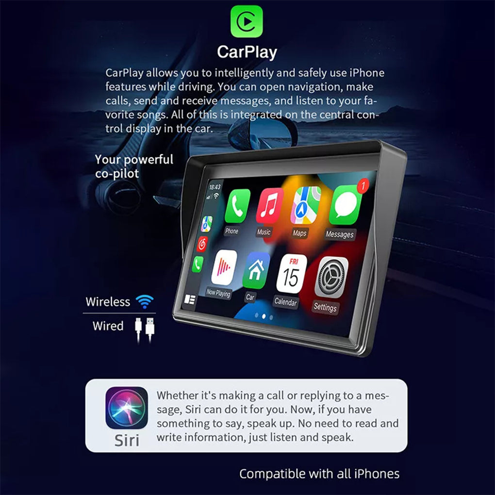 7 inch portable car bluetooth MP5 player HD large screen wireless Carplay