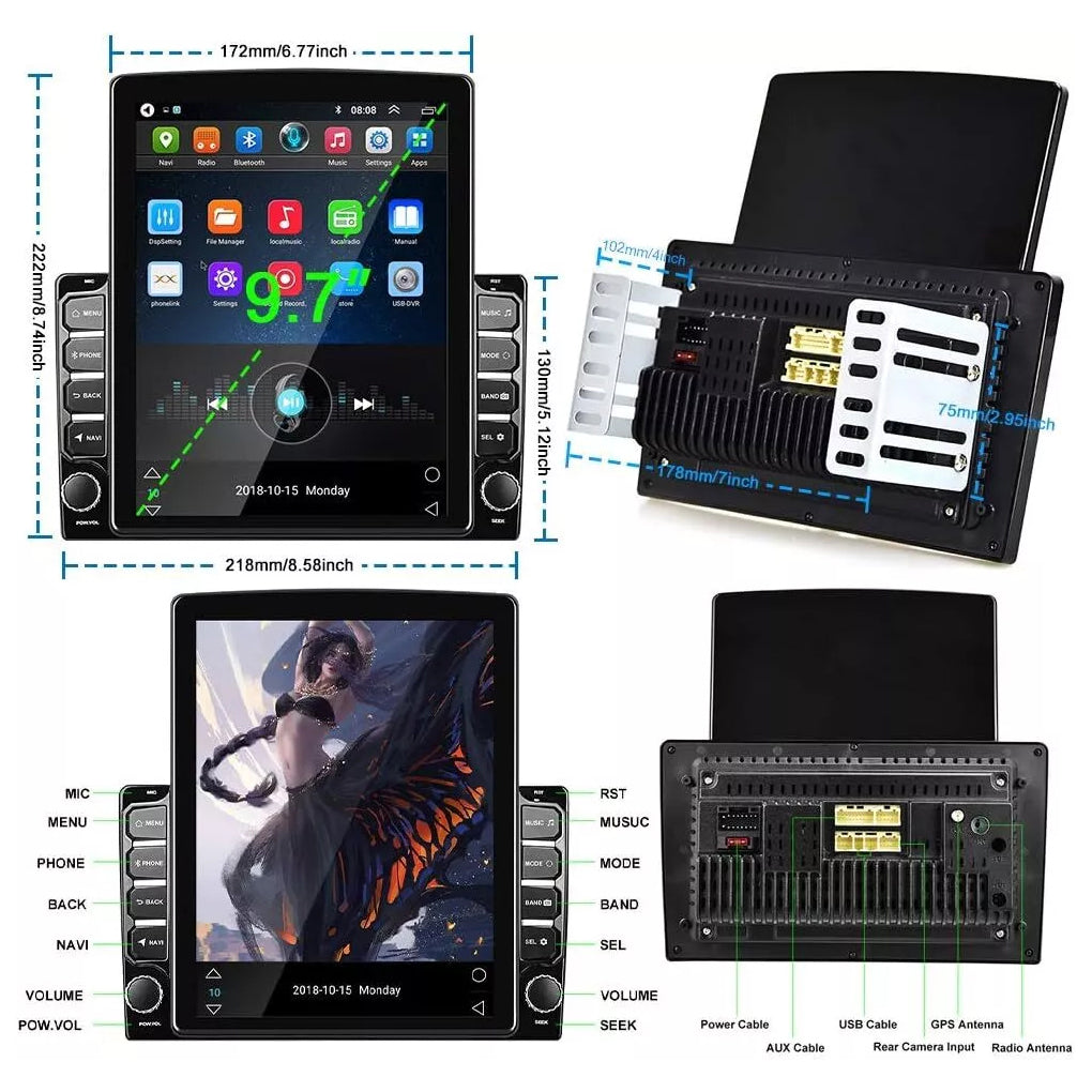 9.7" 2Din Car Stereo Radio Player GPS Carplay Wifi Android Auto Camera Android 14