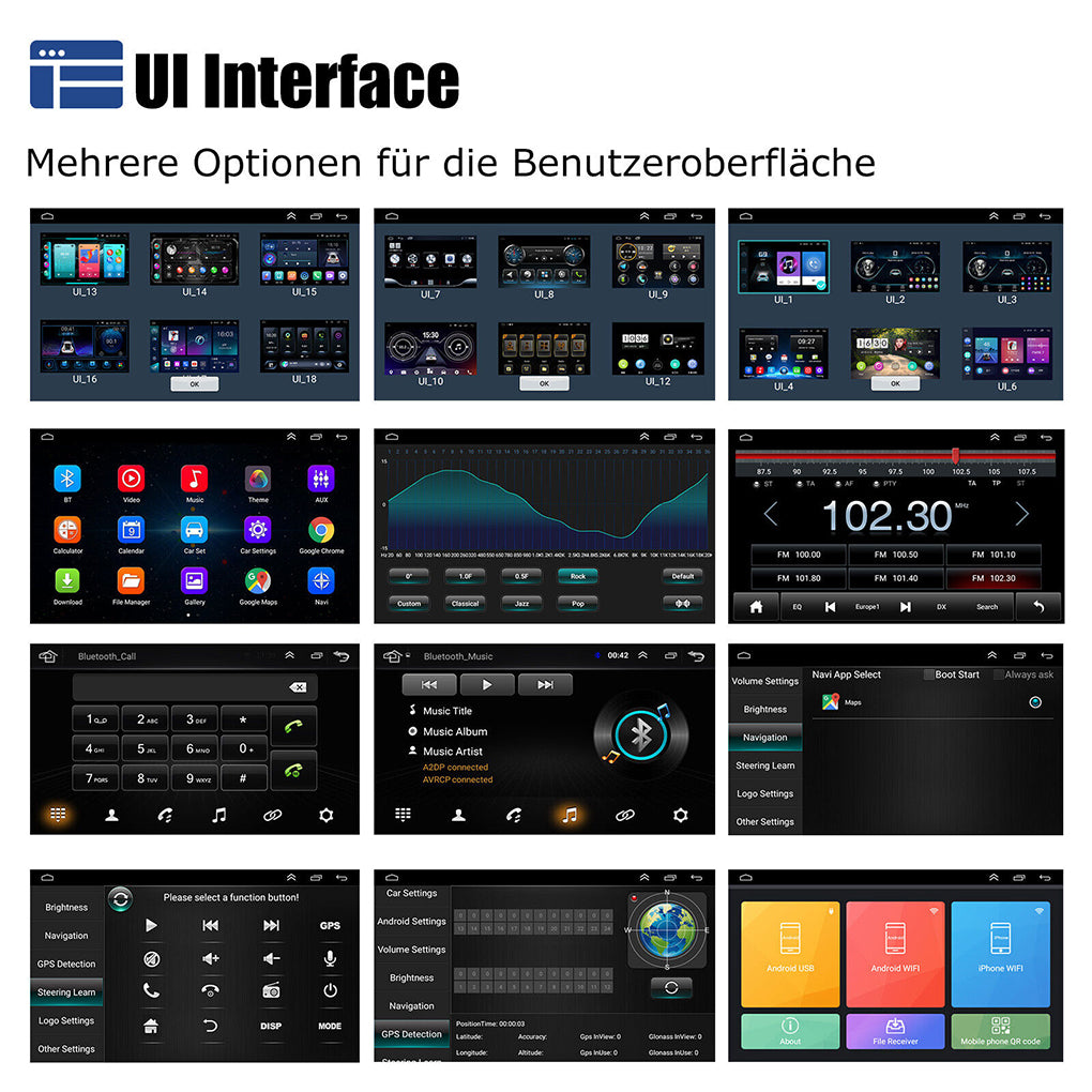 Android 14 Autoradio Carplay GPS Navi RDS WIFI