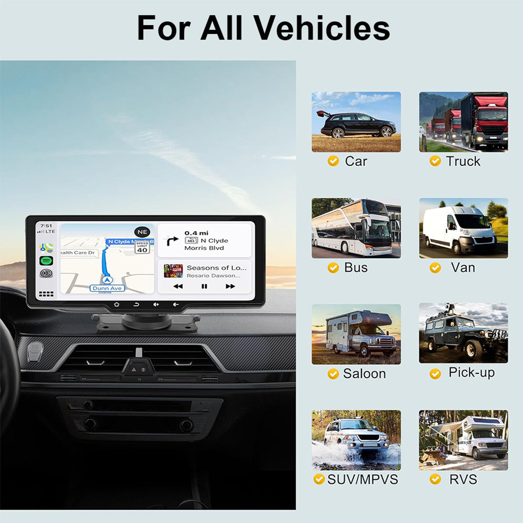 10" Portable Car Stereo Wireless Apple Carplay & Android Auto Radio Touch Screen