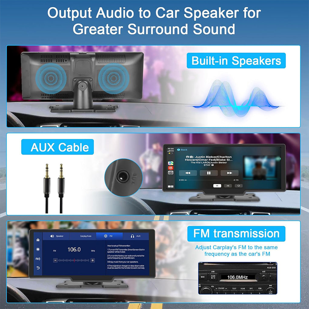 10" Portable Car Stereo Wireless Apple Carplay & Android Auto Radio Touch Screen