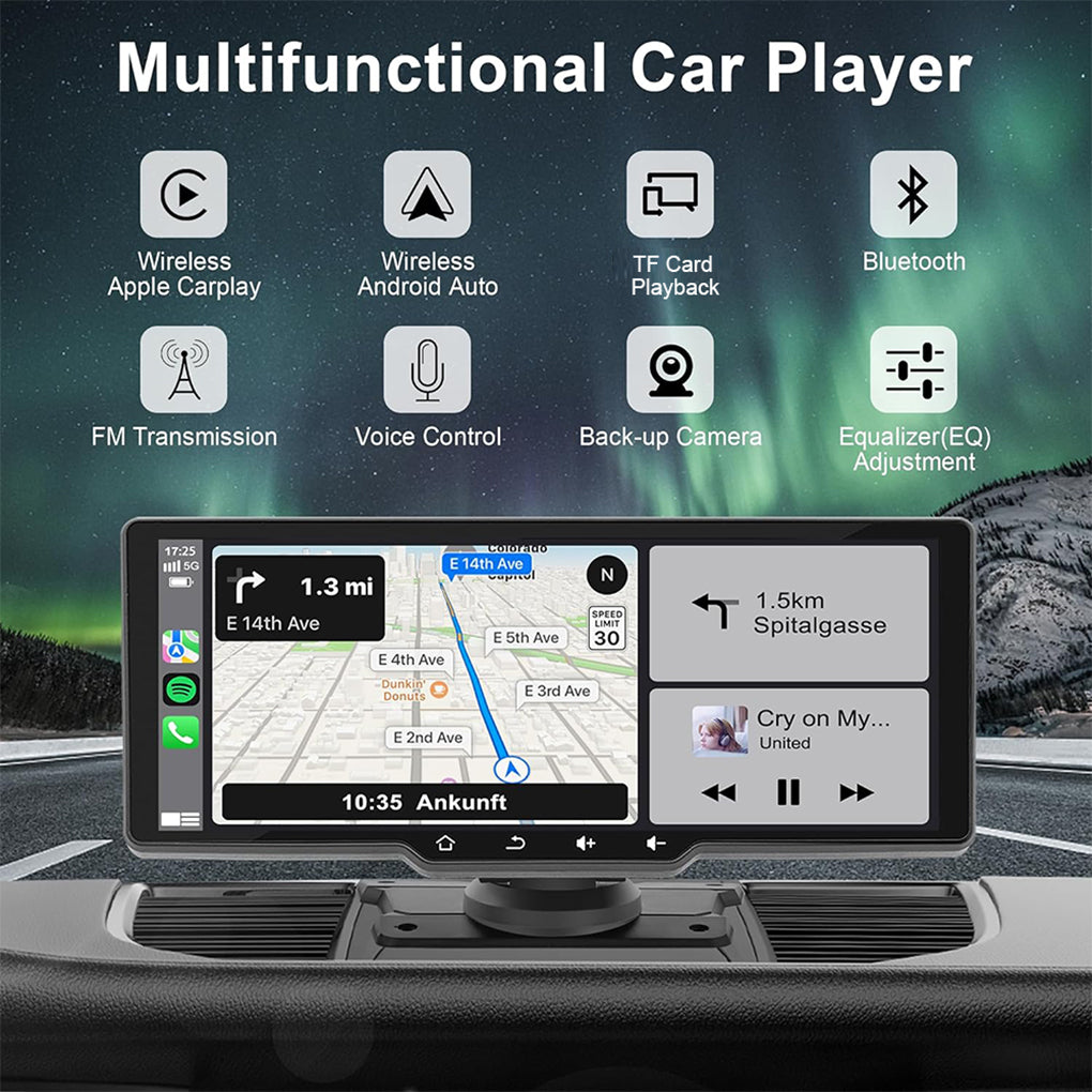 10" Portable Car Stereo Wireless Apple Carplay & Android Auto Radio Touch Screen