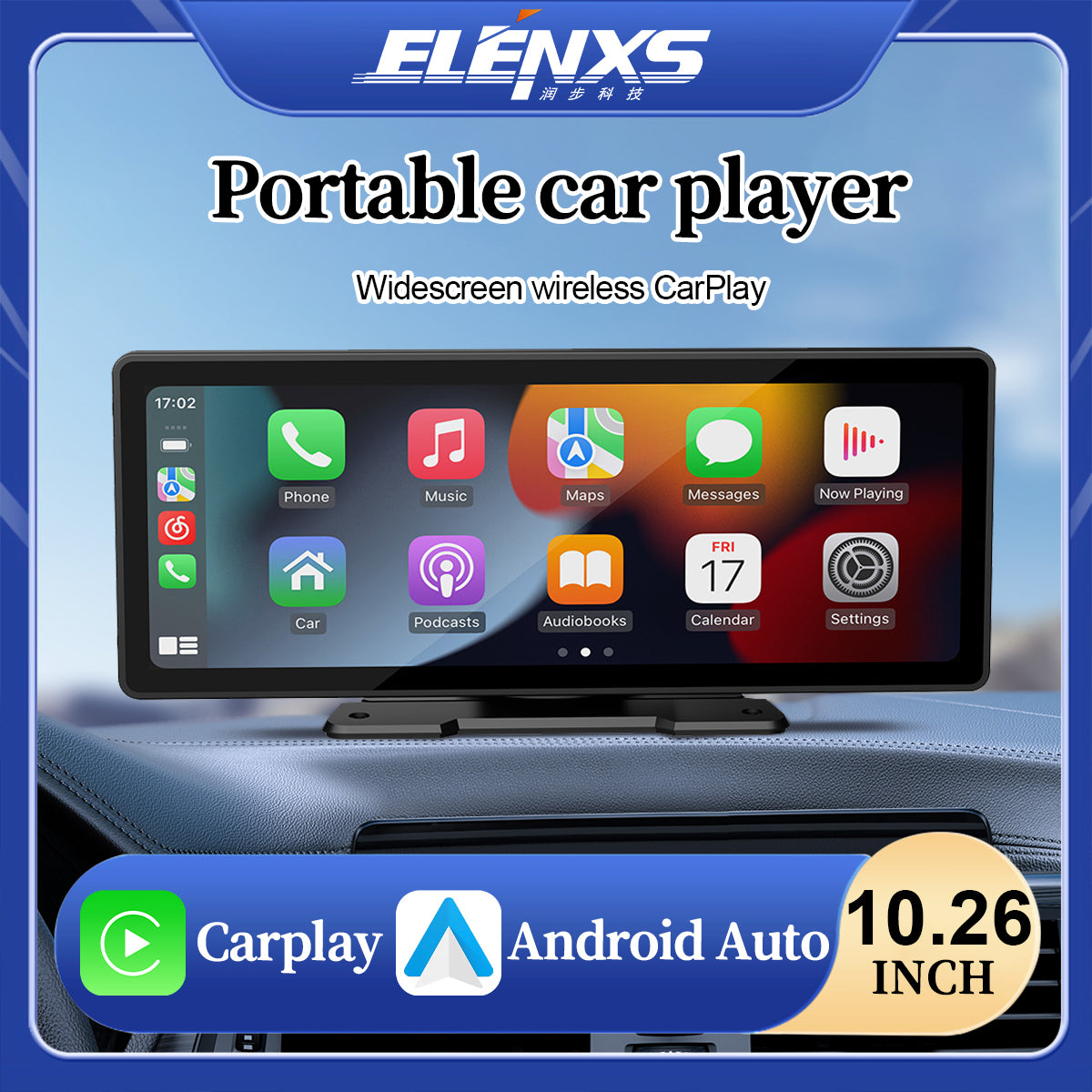 10" Portable Car Stereo Wireless Apple Carplay & Android Auto Radio Touch Screen