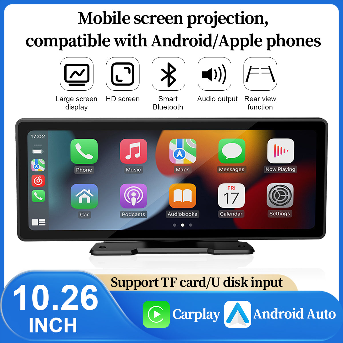 10" Portable Car Stereo Wireless Apple Carplay & Android Auto Radio Touch Screen