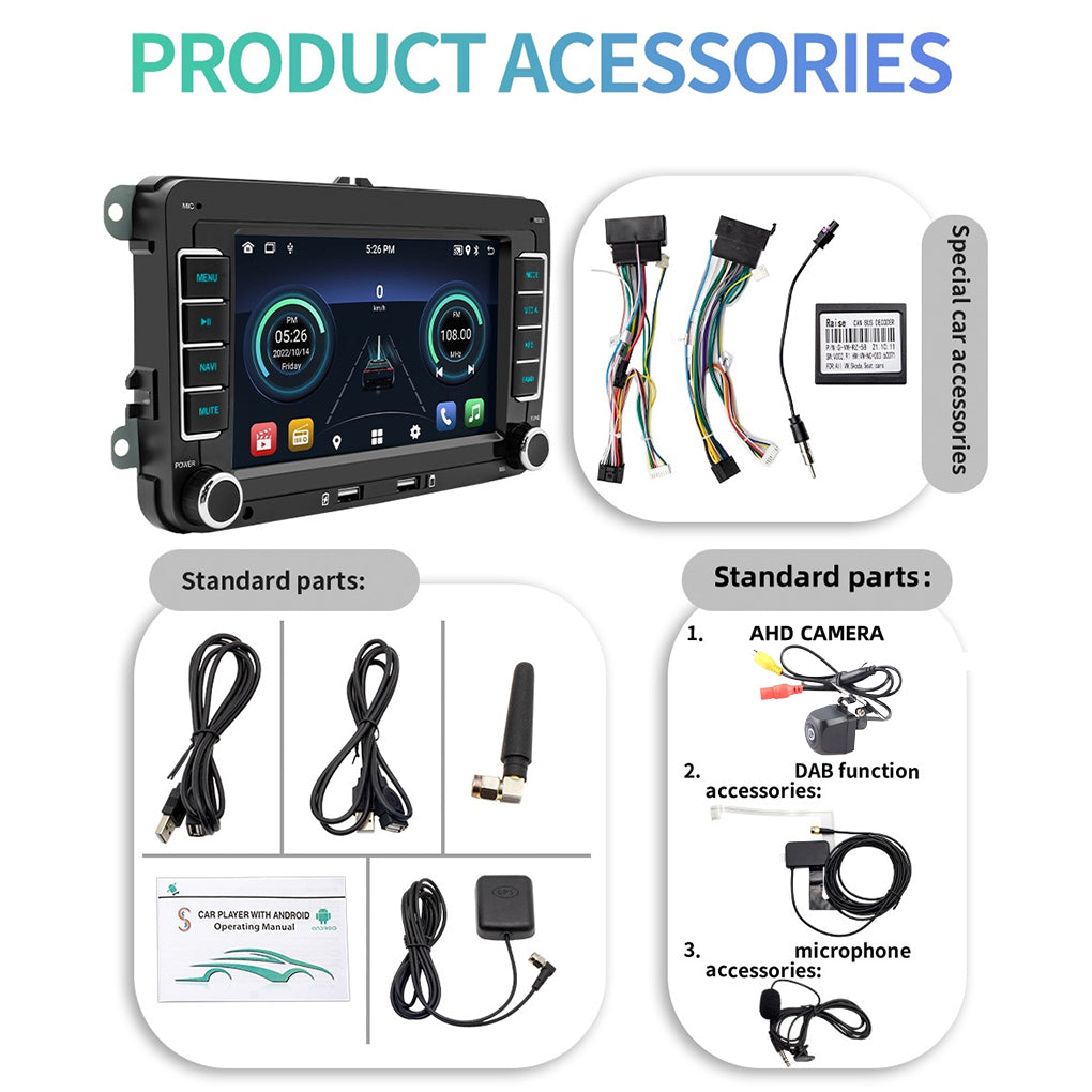 DAB+ 7" Android 13 Car Radio GPS Navi For VW Golf 5 6 Polo T5 Touran with Camera