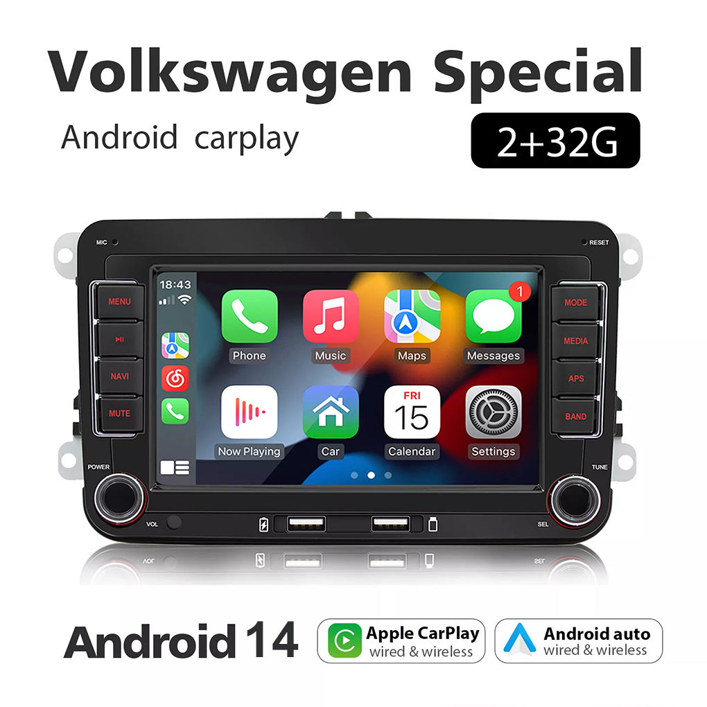 7 inch Android 14 dual USB GPS Android navigation for Volkswagen VW Golf MK5 MK6 Jetta Passat CC car radio carplay