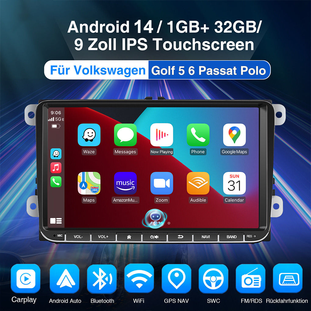 Android 14 Carplay Car Radio GPS NAVI RDS For VW GOLF 5 6 Touran EOS Tiguan Polo