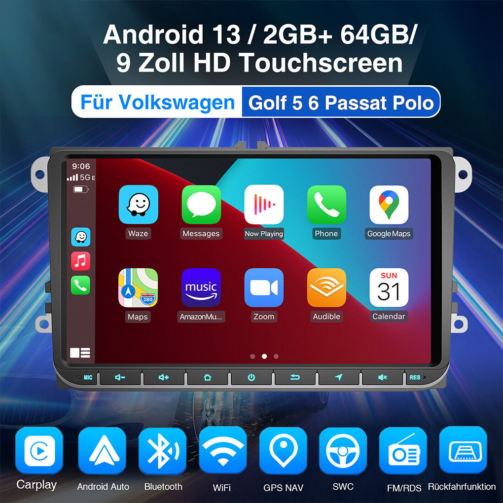 DAB+ 9" Android Car Radio Carplay GPS For VW Golf 5 6 Polo 6R Touran Tiguan Navi