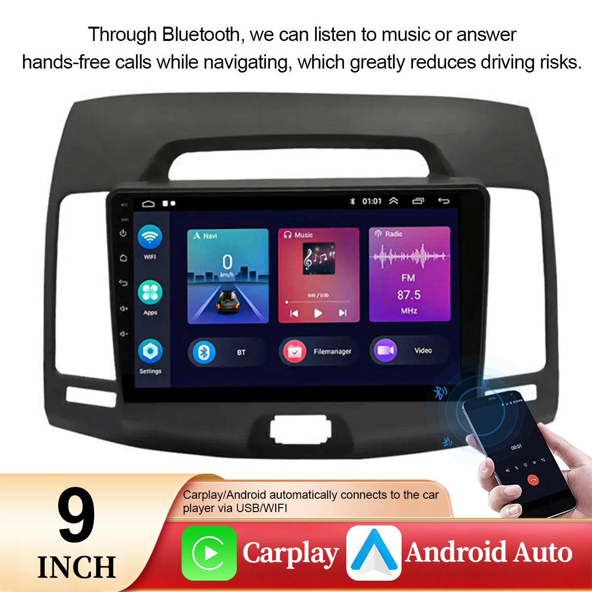 Android 14 Car Stereo Radio GPS Navigation Apple Carplay for Hyundai Elantra 2006-2012