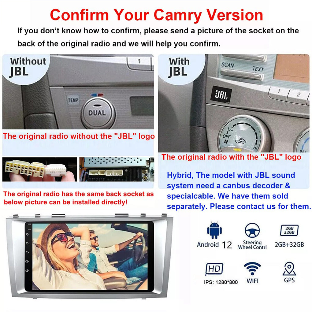 For Toyota Camry 2007-2011 9" Car Stereo Radio Android 14 Carplay GPS Camera