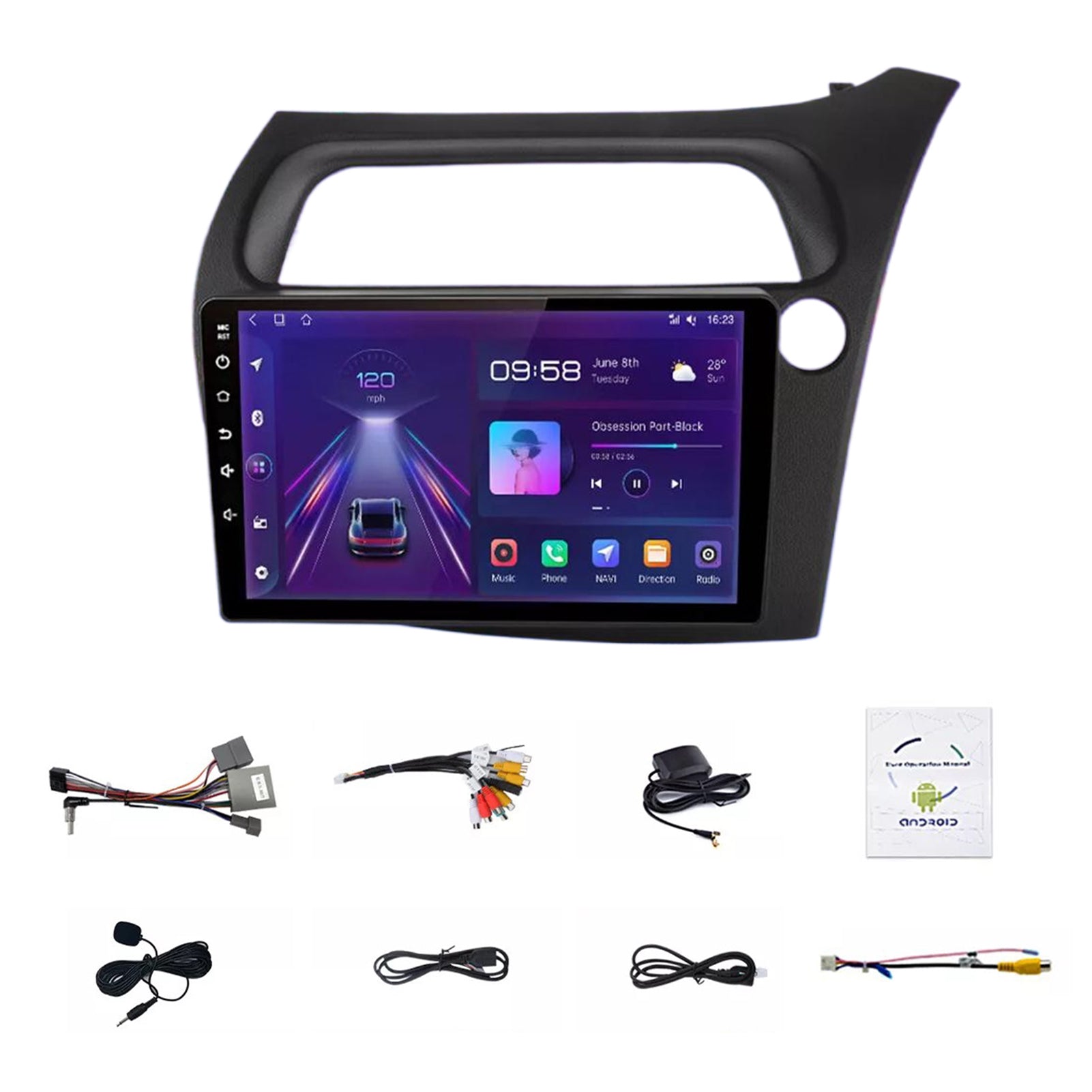 For 2005-2011 Honda Civic Hatchback Car Stereo Radio GPS BT Carplay Android Auto