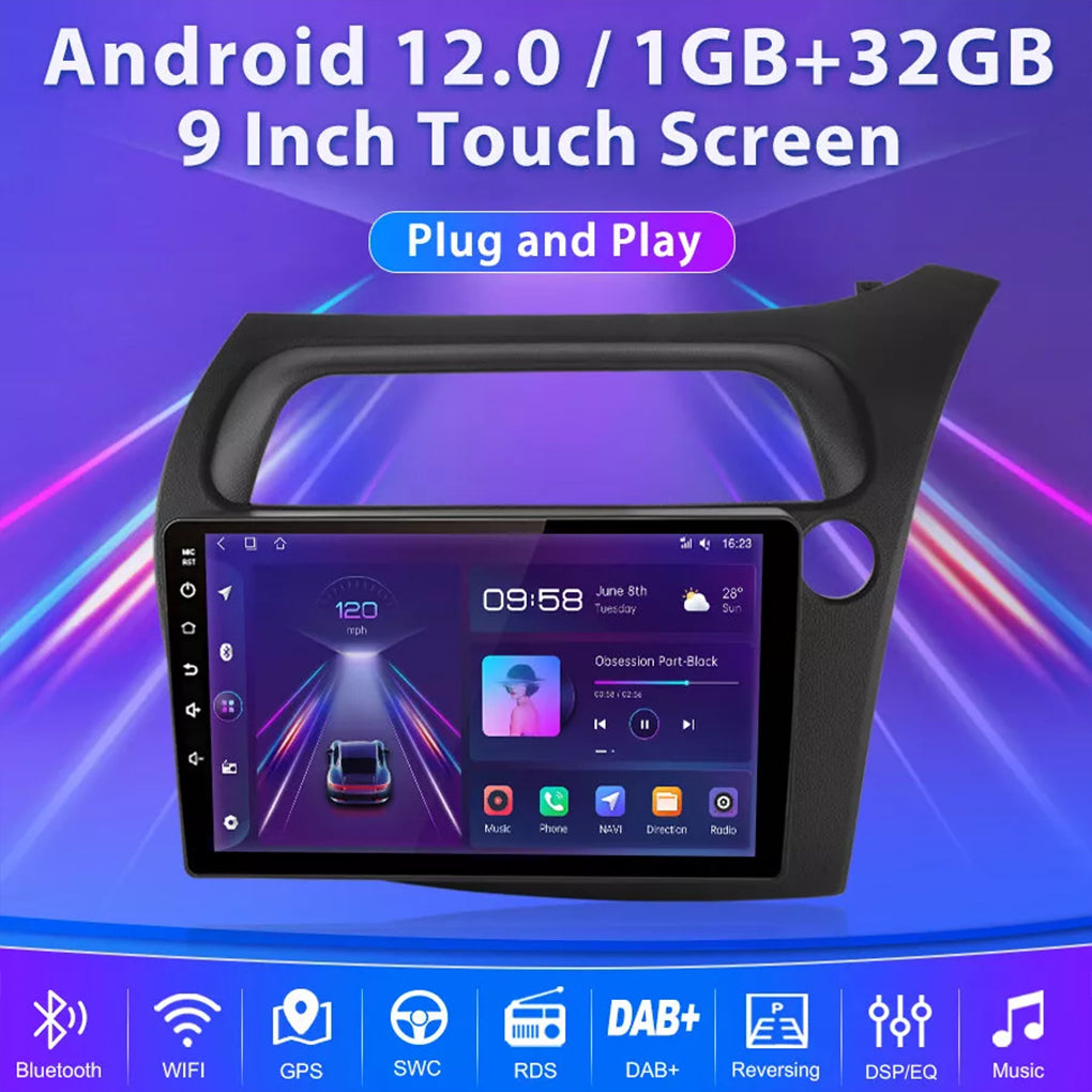 For 2005-2011 Honda Civic Hatchback Car Stereo Radio GPS BT Carplay Android Auto