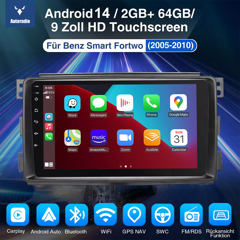 Suitable for Mercedes-Benz Smart W451 05-10 models modified Android 14, 9-inch large screen central control car navigation carplay car radio