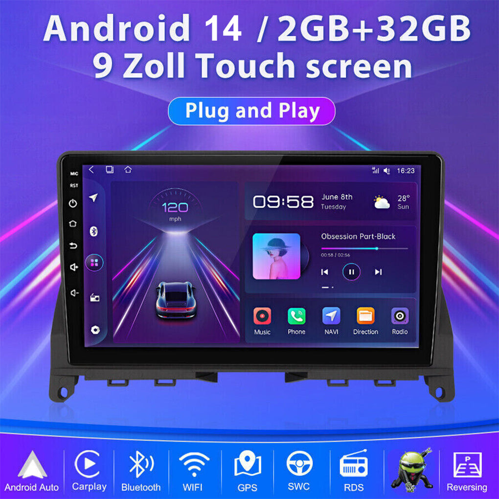 Suitable for 2006-2011 Mercedes-Benz C-Class W204 S204 9-inch Android 14 wifi reversing image integrated car radio