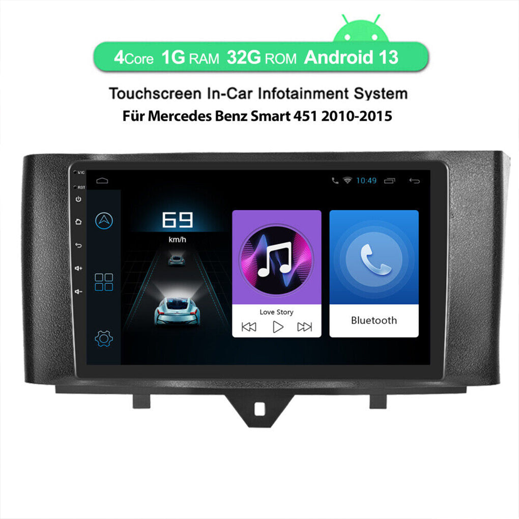 Suitable for Mercedes-Benz SMART ForTwo Cabrio/Coupe 451 large screen 9 inches 10-15 models Android 14 car radio with MIC