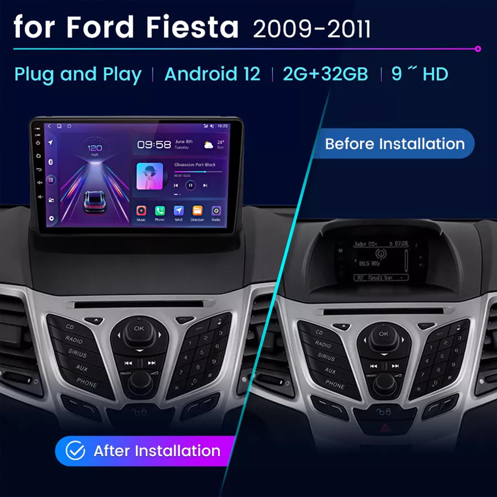 For Ford Fiesta 2009-2011 9" Carplay Android 14 Car GPS Radio Stereo WIFI