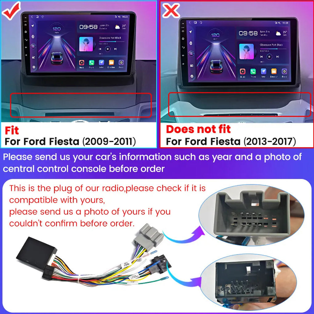For Ford Fiesta 2009-2011 9" Carplay Android 14 Car GPS Radio Stereo WIFI