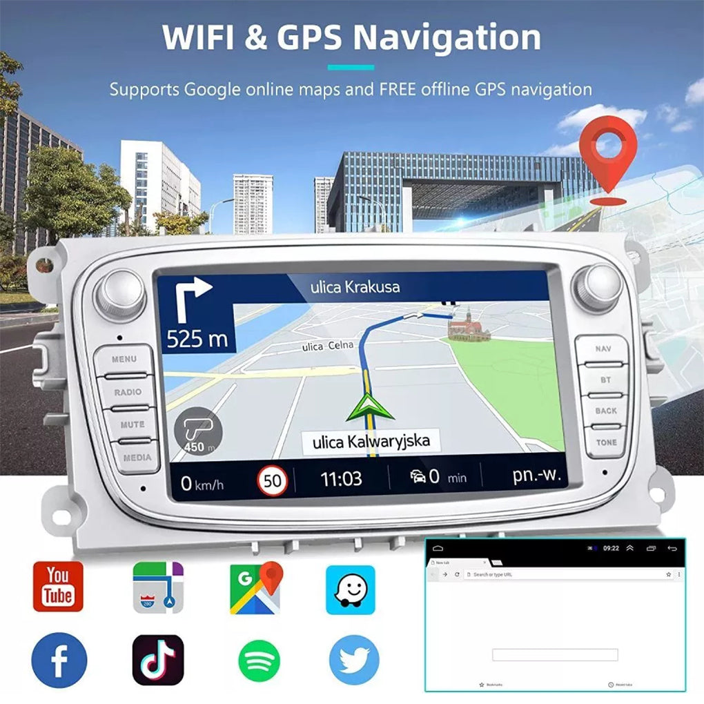 7"Android 14 BT SWC WIFI Radio For Ford Focus MK2 Stereo Black GPS Sat Nav