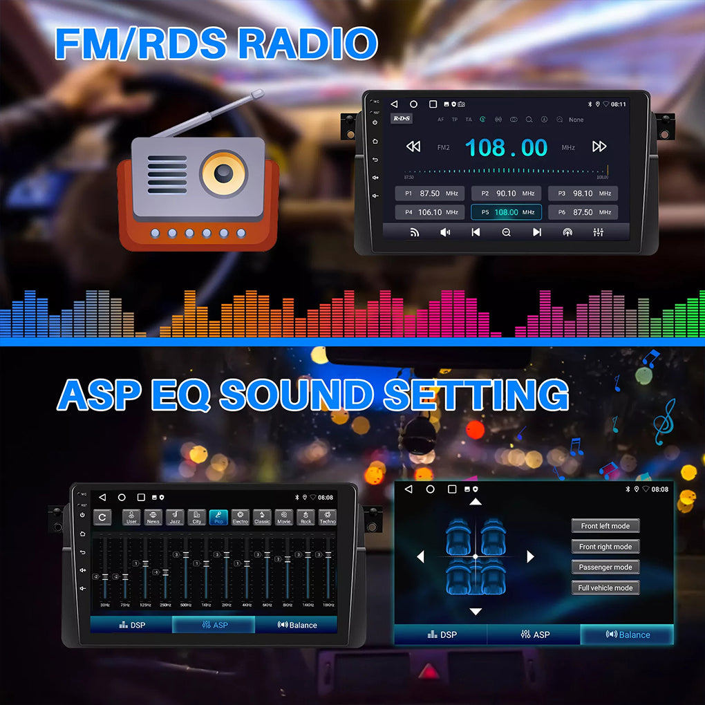 For BMW E46 1998-2006 9" Android 14 Car Stereo GPS Navigation Wifi BT RDS Radio