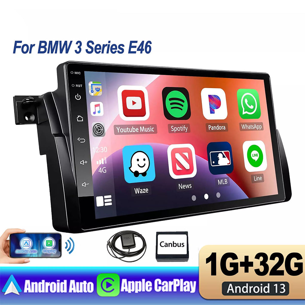 For BMW E46 1998-2006 9" Android 14 Car Stereo GPS Navigation Wifi BT RDS Radio