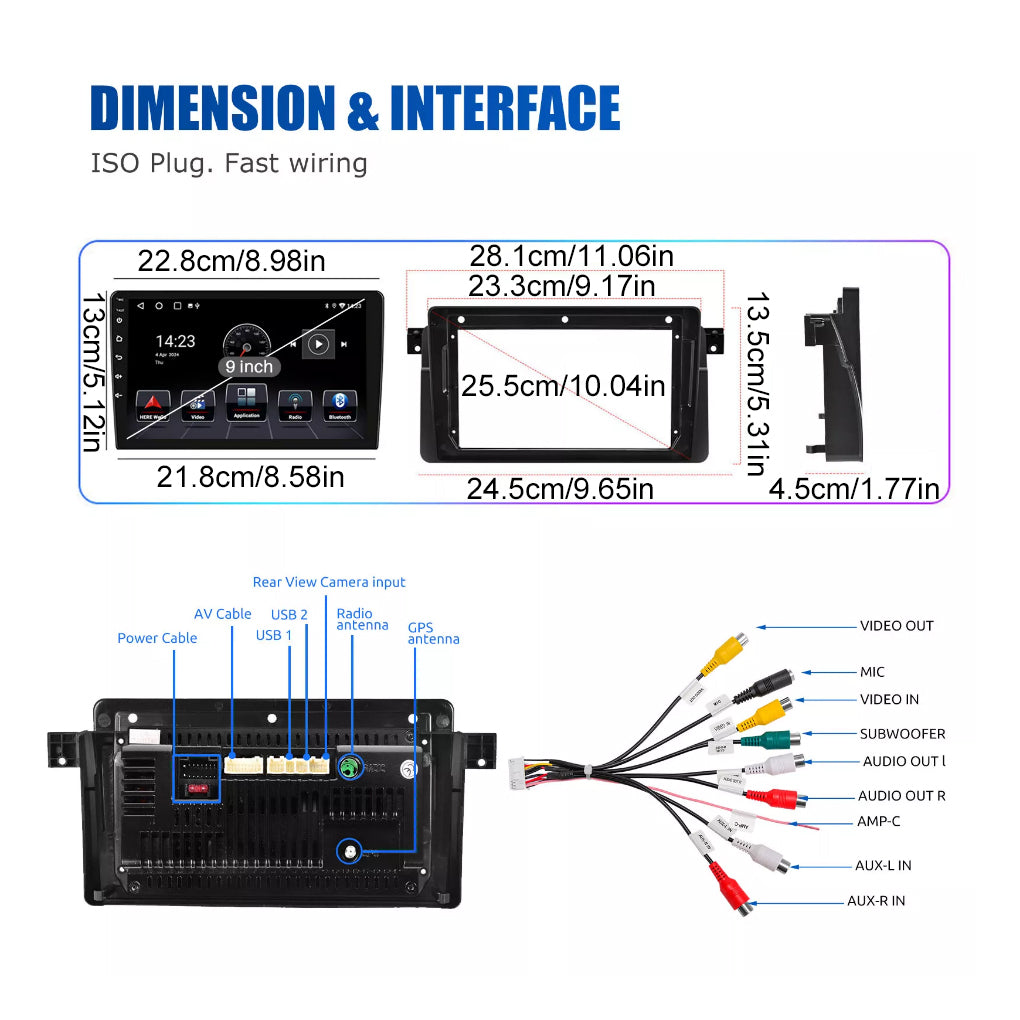 For BMW E46 1998-2006 9" Android 14 Car Stereo GPS Navigation Wifi BT RDS Radio