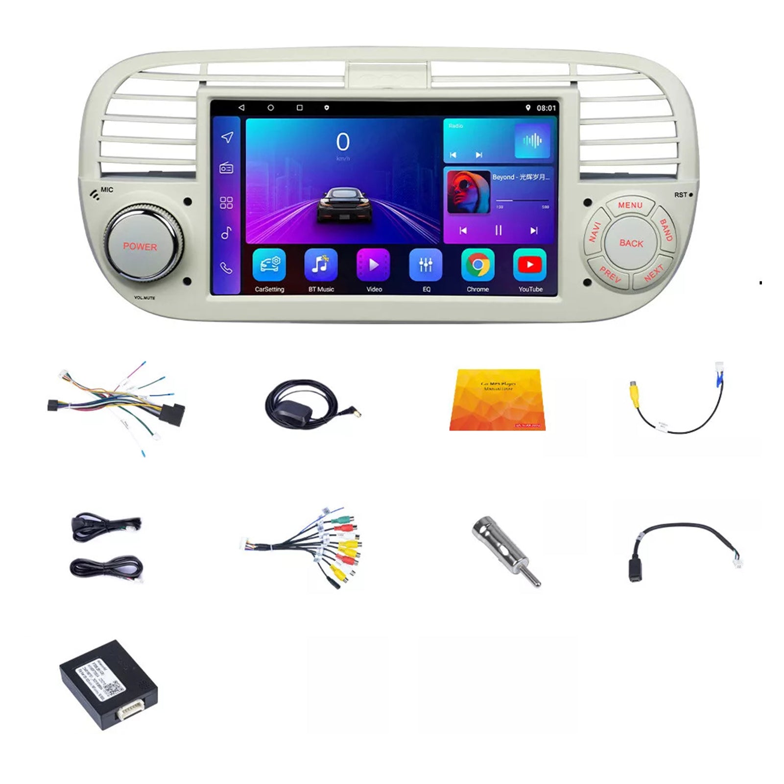 Applicable to 10~15 Fiat 500 car central control carplay HD reversing image car GPS navigation car car radio