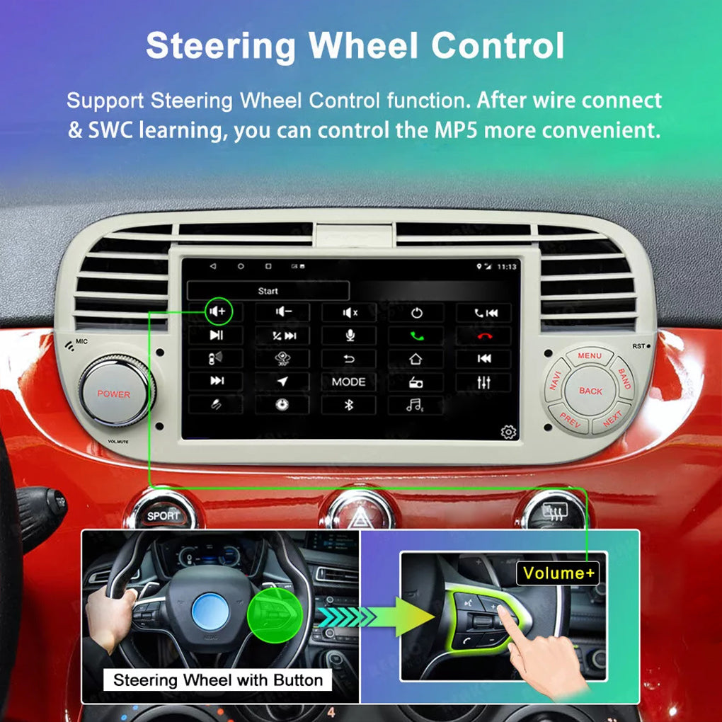 Applicable to 10~15 Fiat 500 car central control carplay HD reversing image car GPS navigation car car radio