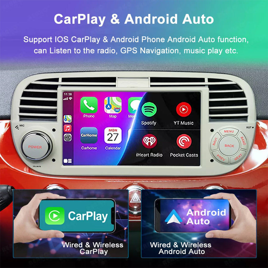 Applicable to 10~15 Fiat 500 car central control carplay HD reversing image car GPS navigation car car radio
