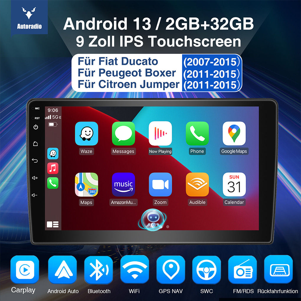 For Fiat Ducato Citroen Jumper Android 14 9 inch Carplay car radio GPS Navi WIFI AHD camera built-in DAB