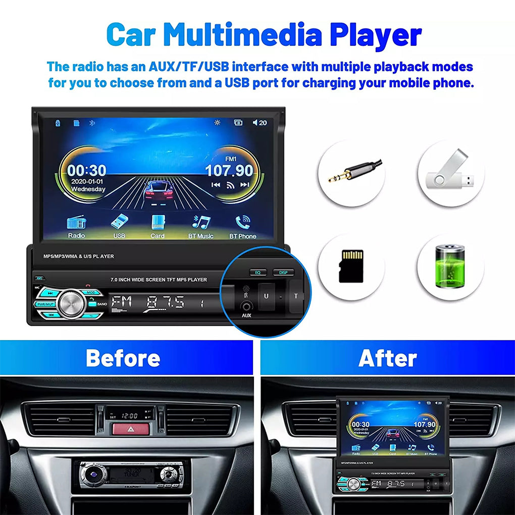 Car Radio Bluetooth 1 Din 7 Inch Screen Touchscreen Radio with Rear View Camera