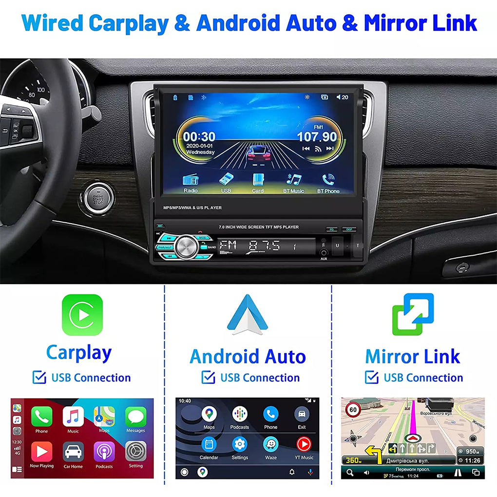 Car Radio Bluetooth 1 Din 7 Inch Screen Touchscreen Radio with Rear View Camera