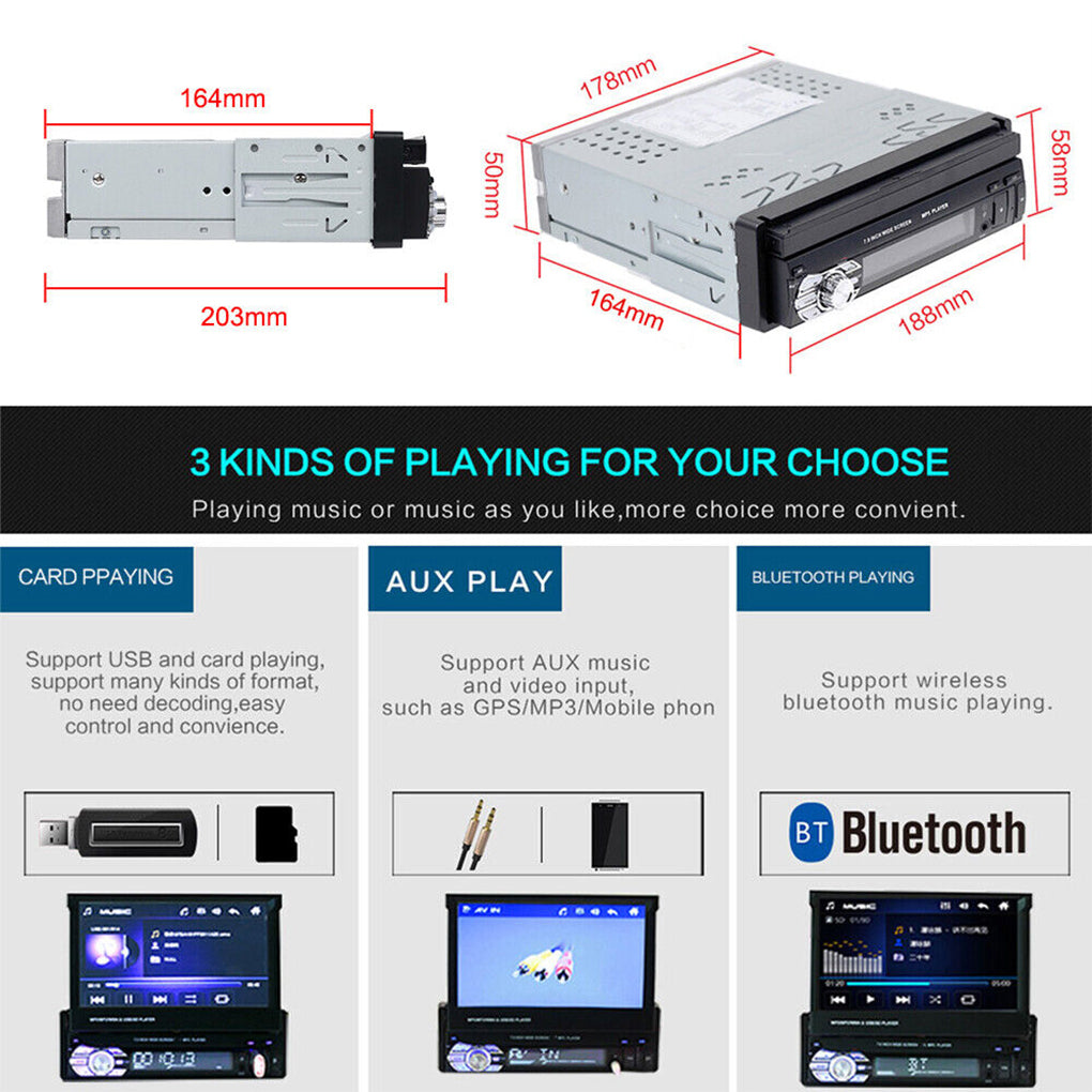 1DIN Car Radio with 7" Touchscreen Screen Bluetooth USB SD MP5 Player Radio