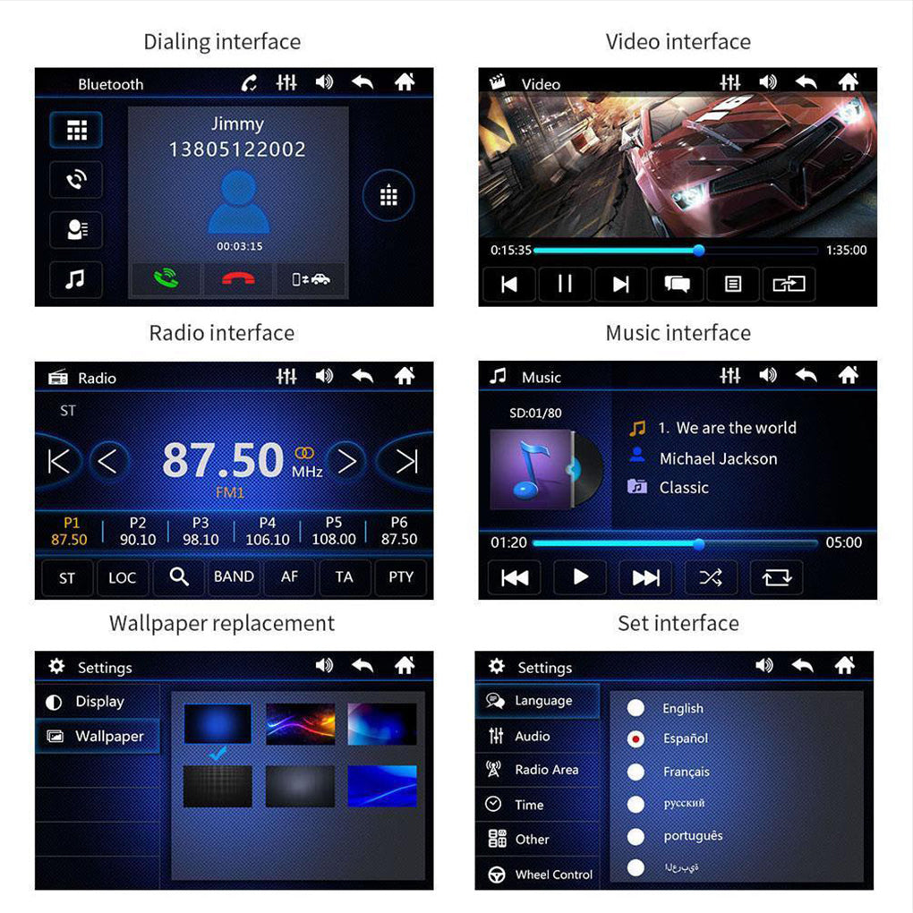 1DIN Car Radio with 7" Touchscreen Screen Bluetooth USB SD MP5 Player Radio