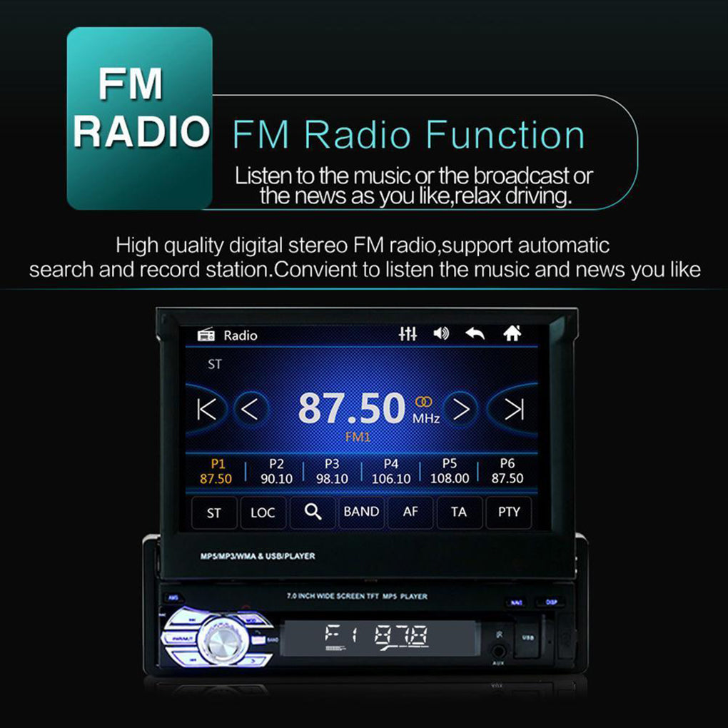 1DIN Car Radio with 7" Touchscreen Screen Bluetooth USB SD MP5 Player Radio