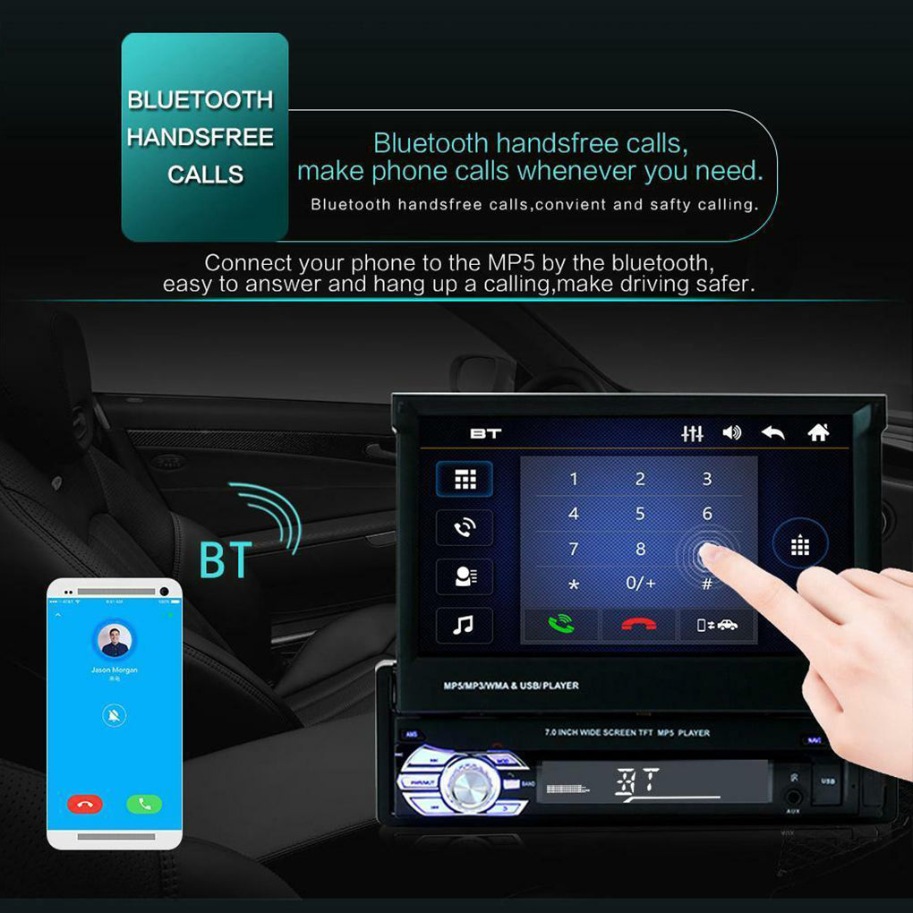 1DIN Car Radio with 7" Touchscreen Screen Bluetooth USB SD MP5 Player Radio