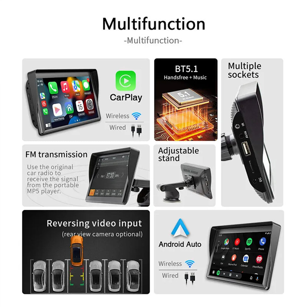 Single 1DIN 7" Flip Out Car Stereo BT CarPlay FM Radio Touch Screen MP5 Player