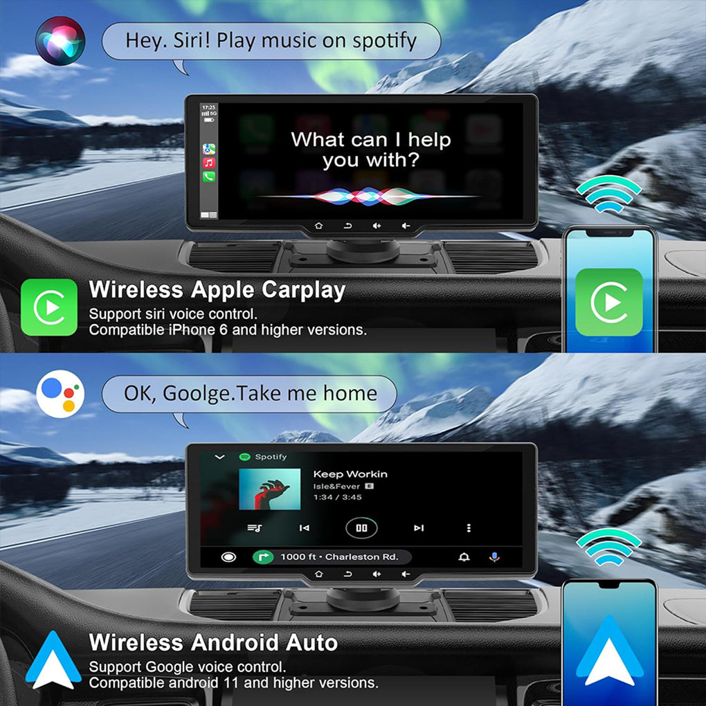 10" Portable Car Stereo Wireless Apple Carplay & Android Auto Radio Touch Screen