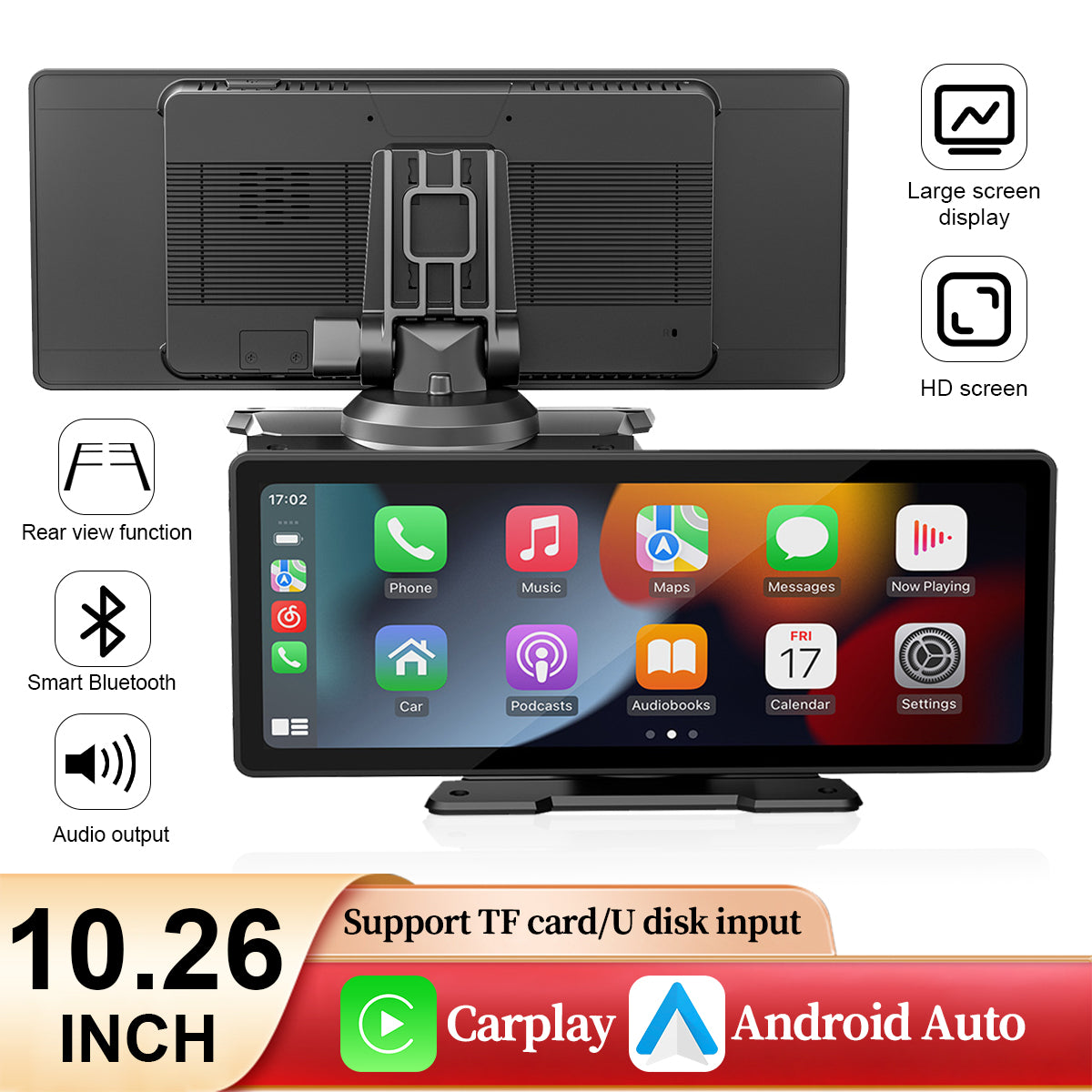 10" Portable Car Stereo Wireless Apple Carplay & Android Auto Radio Touch Screen