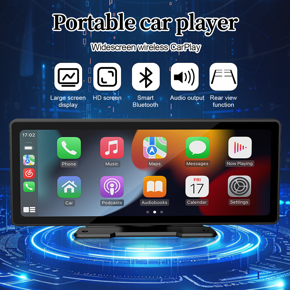 10" Portable Car Stereo Wireless Apple Carplay & Android Auto Radio Touch Screen