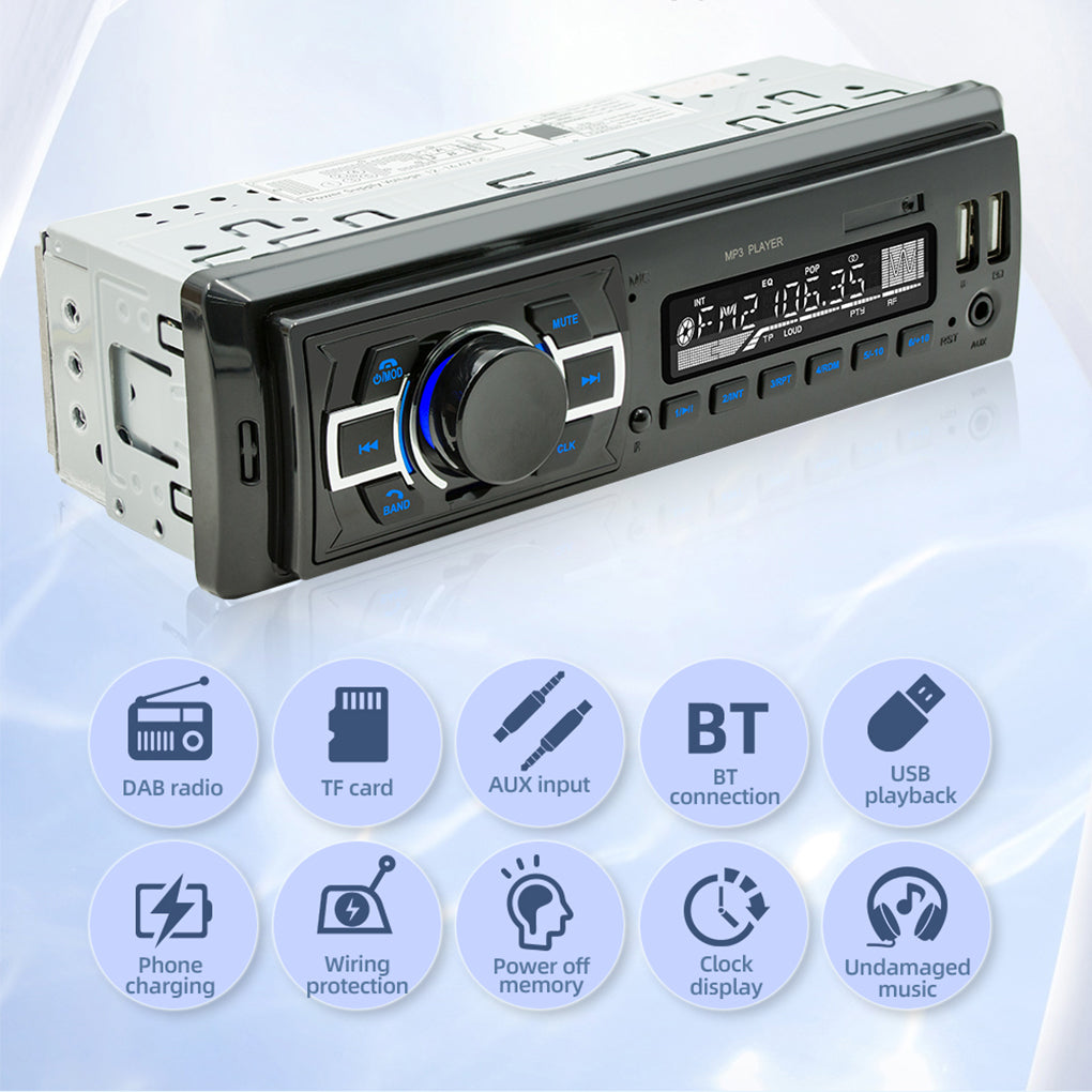 Single Din 12V Car MP3 Player Lossless Music Bluetooth USB Card Car DAB Car Radio with Square Control D3308