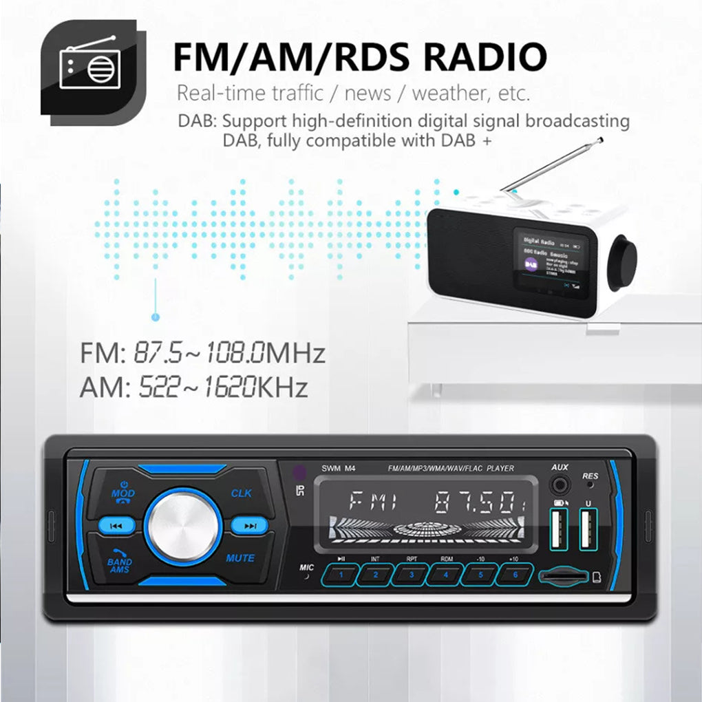 DAB+ Single 1DIN RDS AM FM Car Stereo Radio Bluetooth MP3 Player USB TF BT AUX