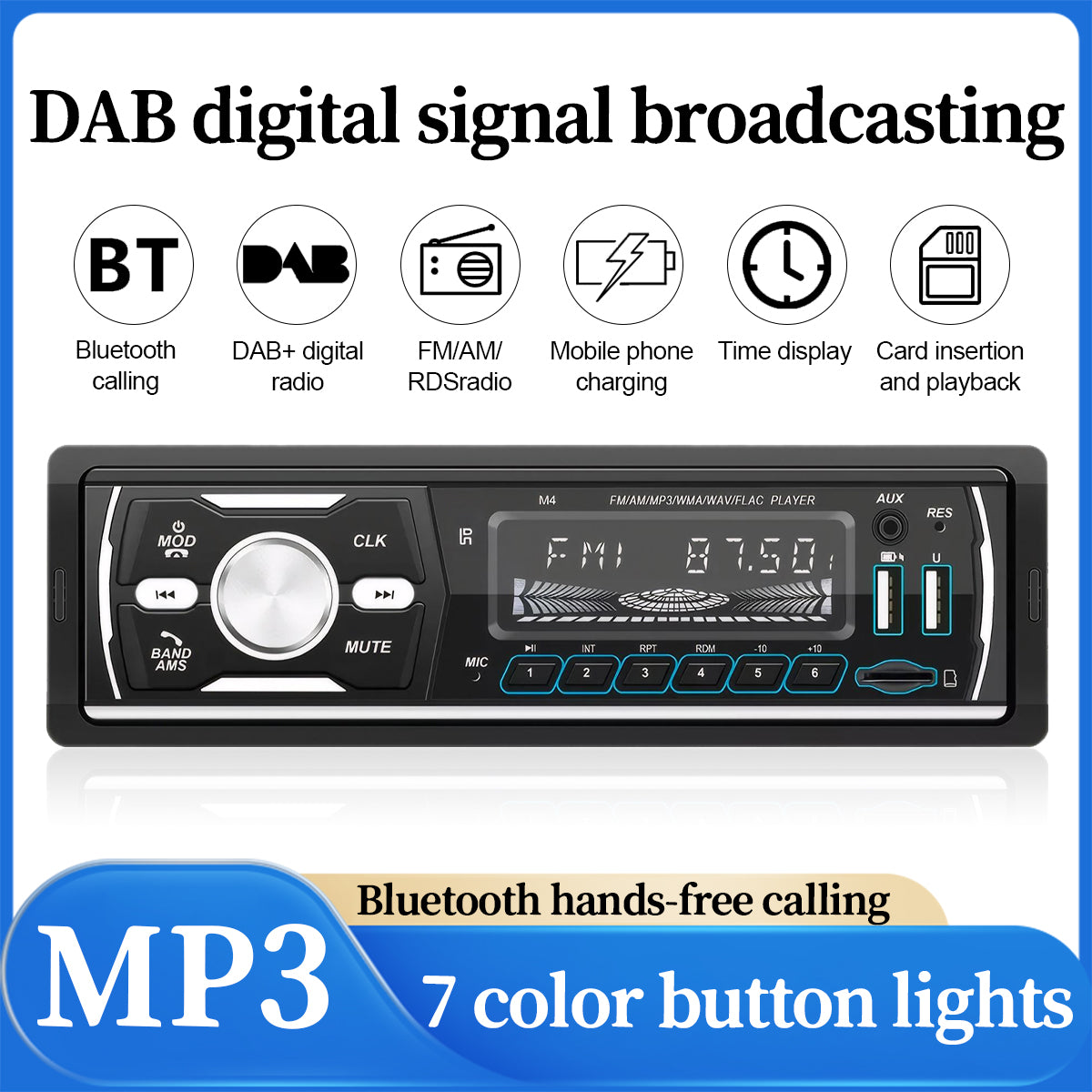 DAB+ Single 1DIN RDS AM FM Car Stereo Radio Bluetooth MP3 Player USB TF BT AUX