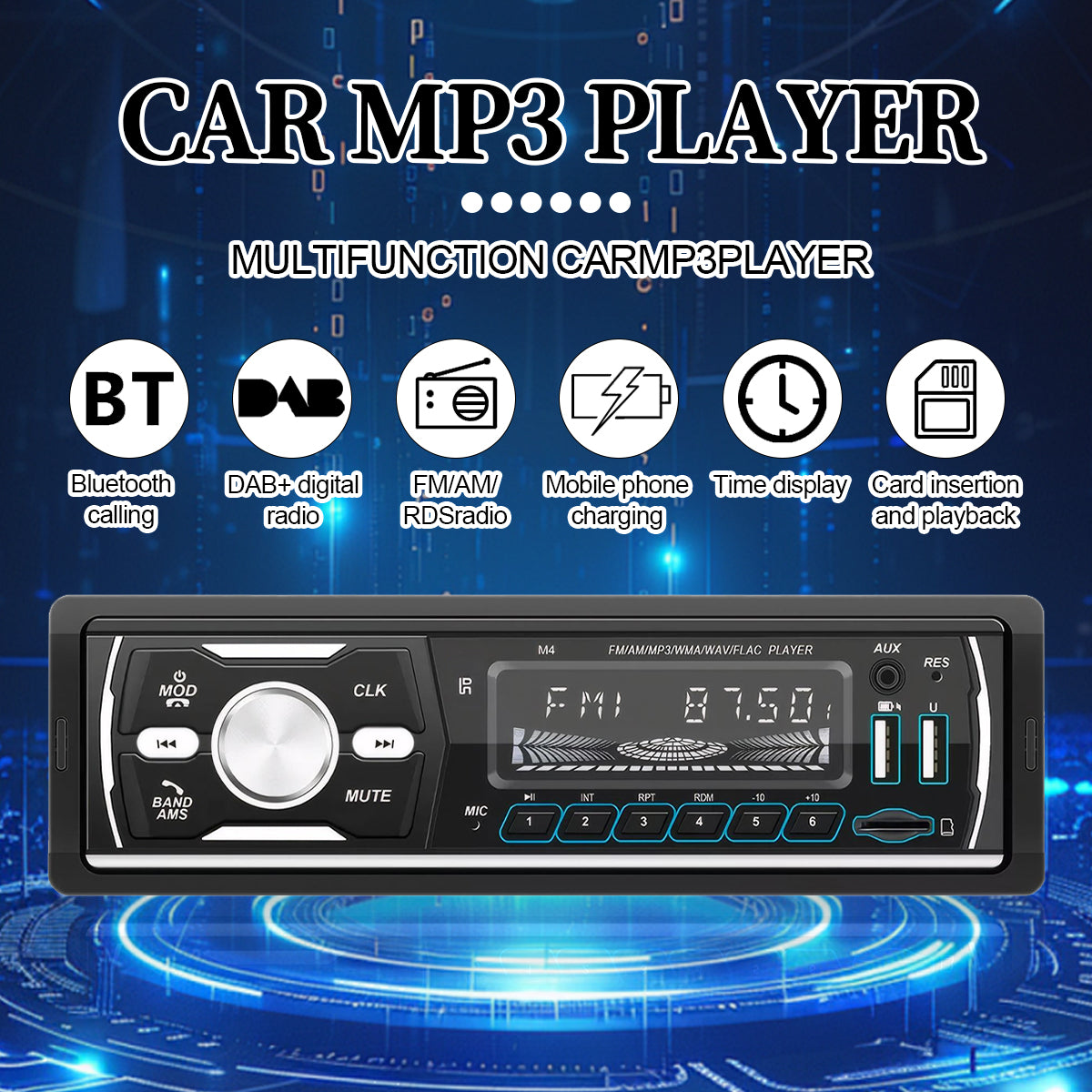 DAB+ Single 1DIN RDS AM FM Car Stereo Radio Bluetooth MP3 Player USB TF BT AUX