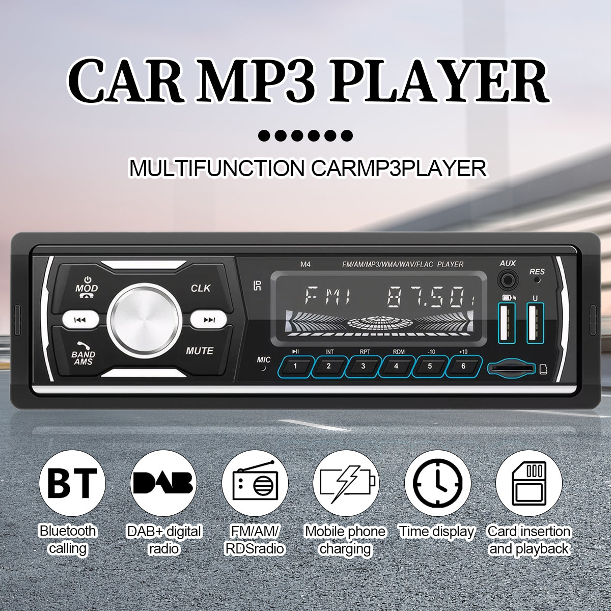 DAB+ Single 1DIN RDS AM FM Car Stereo Radio Bluetooth MP3 Player USB TF BT AUX
