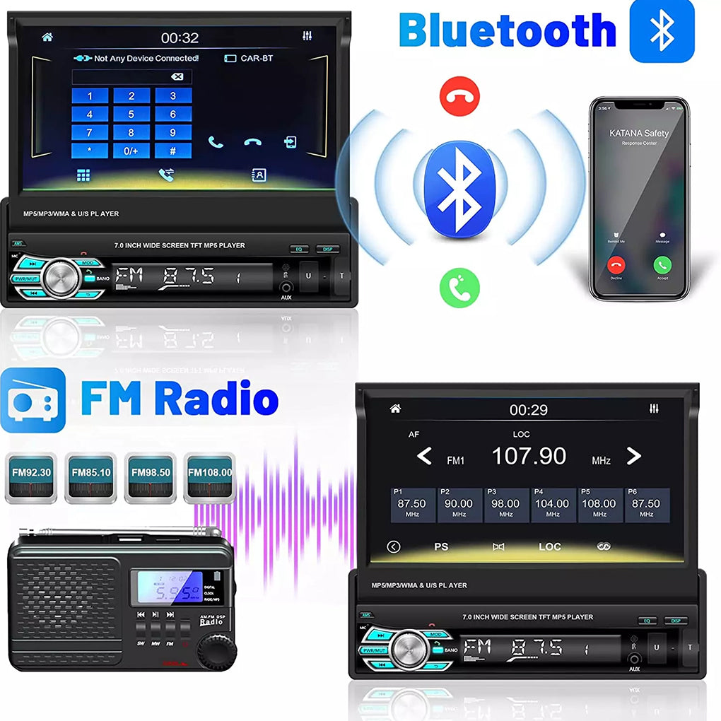 Car Radio Bluetooth 1 Din 7 Inch Screen Touchscreen Radio with Rear View Camera